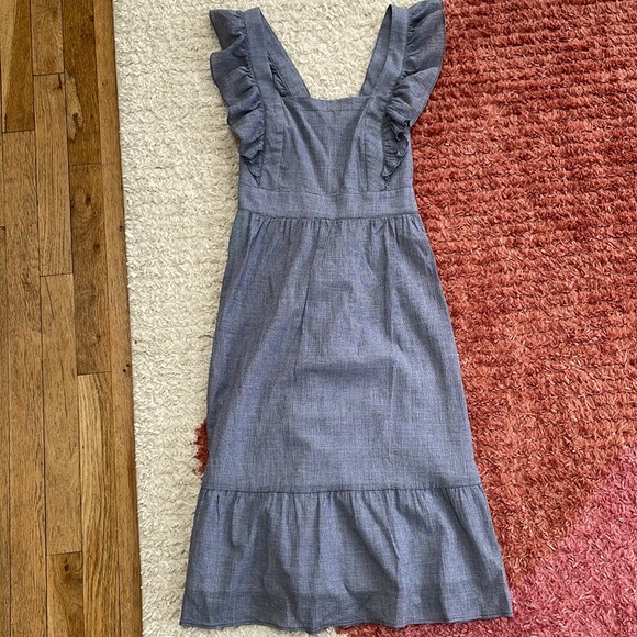 NWT Loft Checked Ruffle Cutout Back Midi Dress - Picture 2 of 11